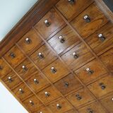 Large dutch oak apothecary cabinet / barber cabinet with enamel shields, 1900s