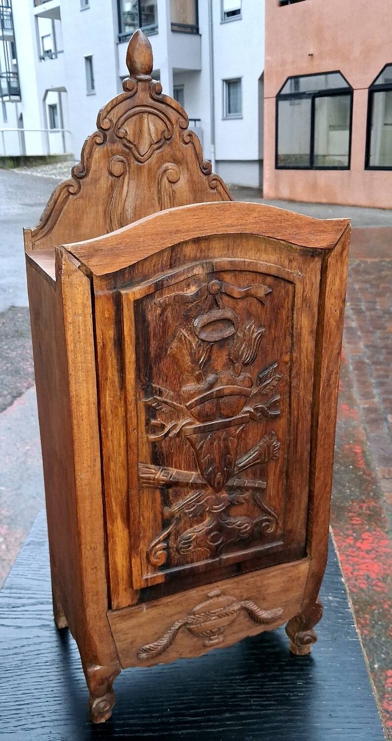 Small bar cabinet, carved wood, Alpine folk art