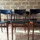 Chaises scandinaves en teck, simili cuir noir (x6)