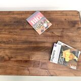 Modernist coffee table in solid elm, cylindrical pine base, 1970s.