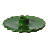 Bougeoir en céramique assiette dentelée vert sapin