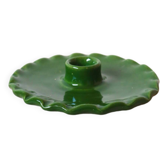 Bougeoir en céramique assiette dentelée vert sapin