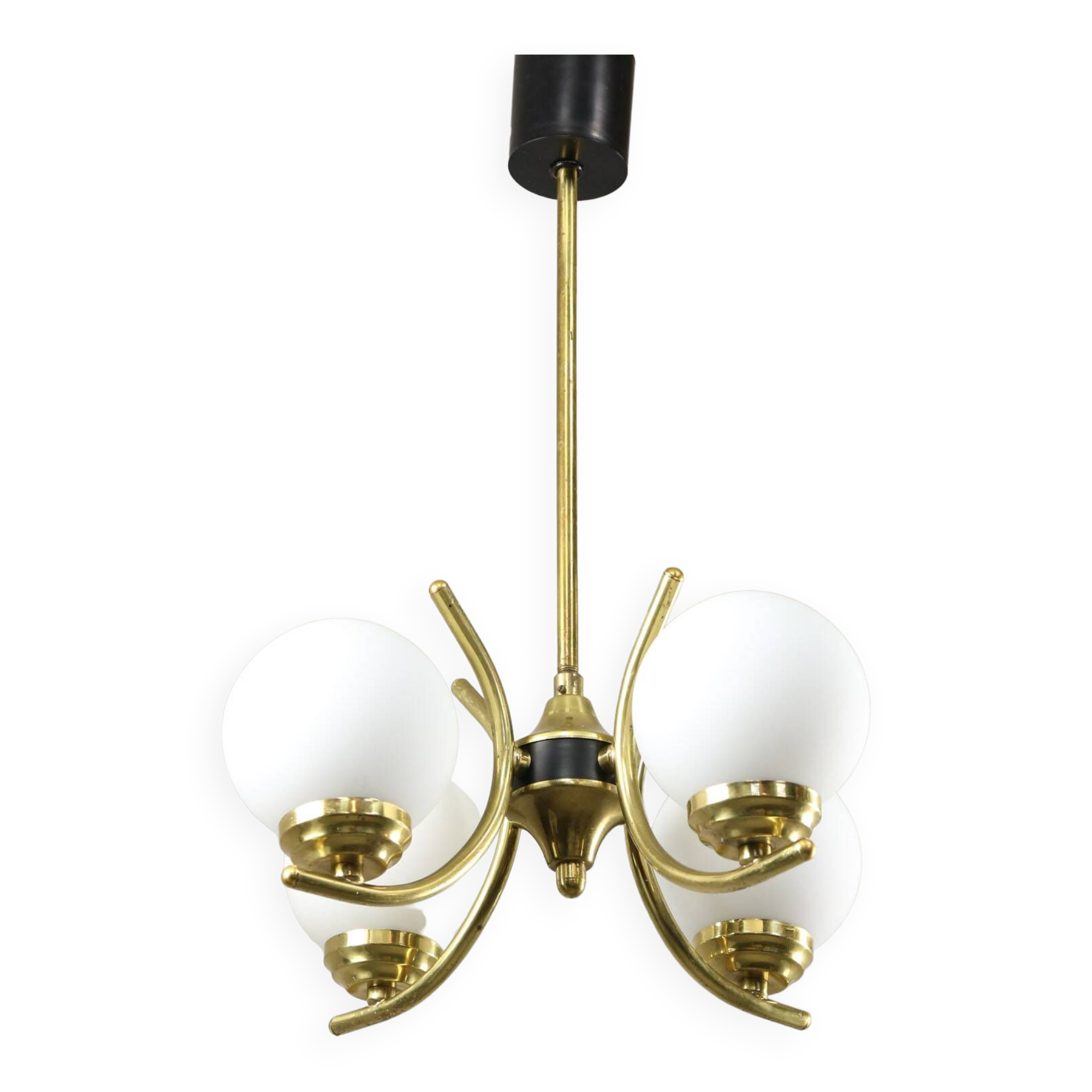 Mid-Century Italian Brass and Opaline Chandelier