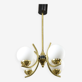 Mid-century italian brass and opaline chandelier