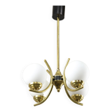 Mid-Century Italian Brass and Opaline Chandelier