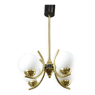 Mid-Century Italian Brass and Opaline Chandelier