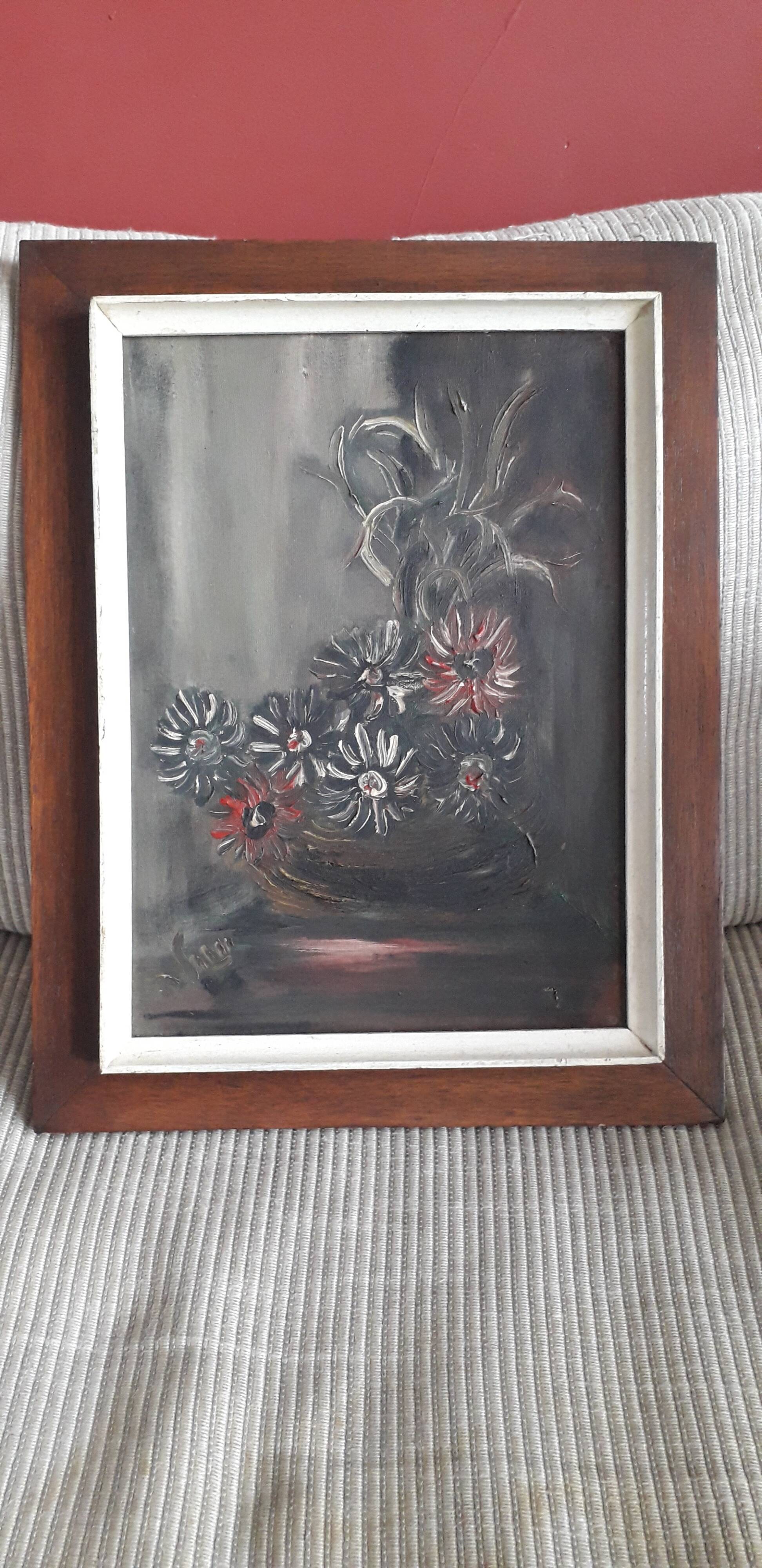 Old oil painting representing a still life