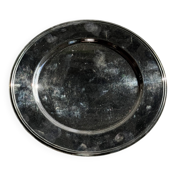 Plateau rond vintage en métal argenté D30 H2
