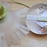 White pleated opaline pendant lamp – Electric mounting in green color