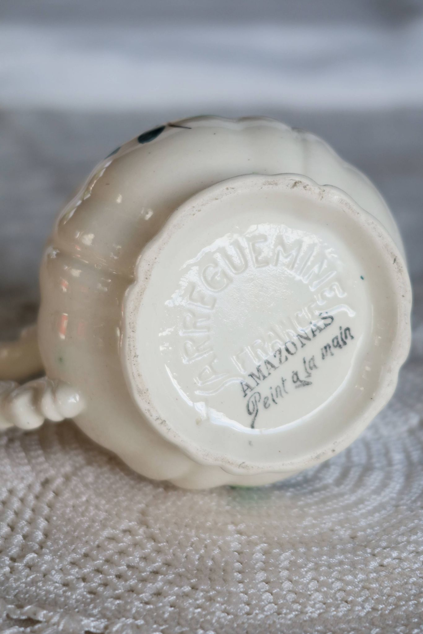 Vintage Sarreguemines “Amazonas” hand-painted milk jug