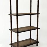 Vintage wooden shelf with cane, colonial style, 4 levels.
