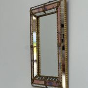 Small Spanish brass & mosaic mirror with stained pink glass, 1980s