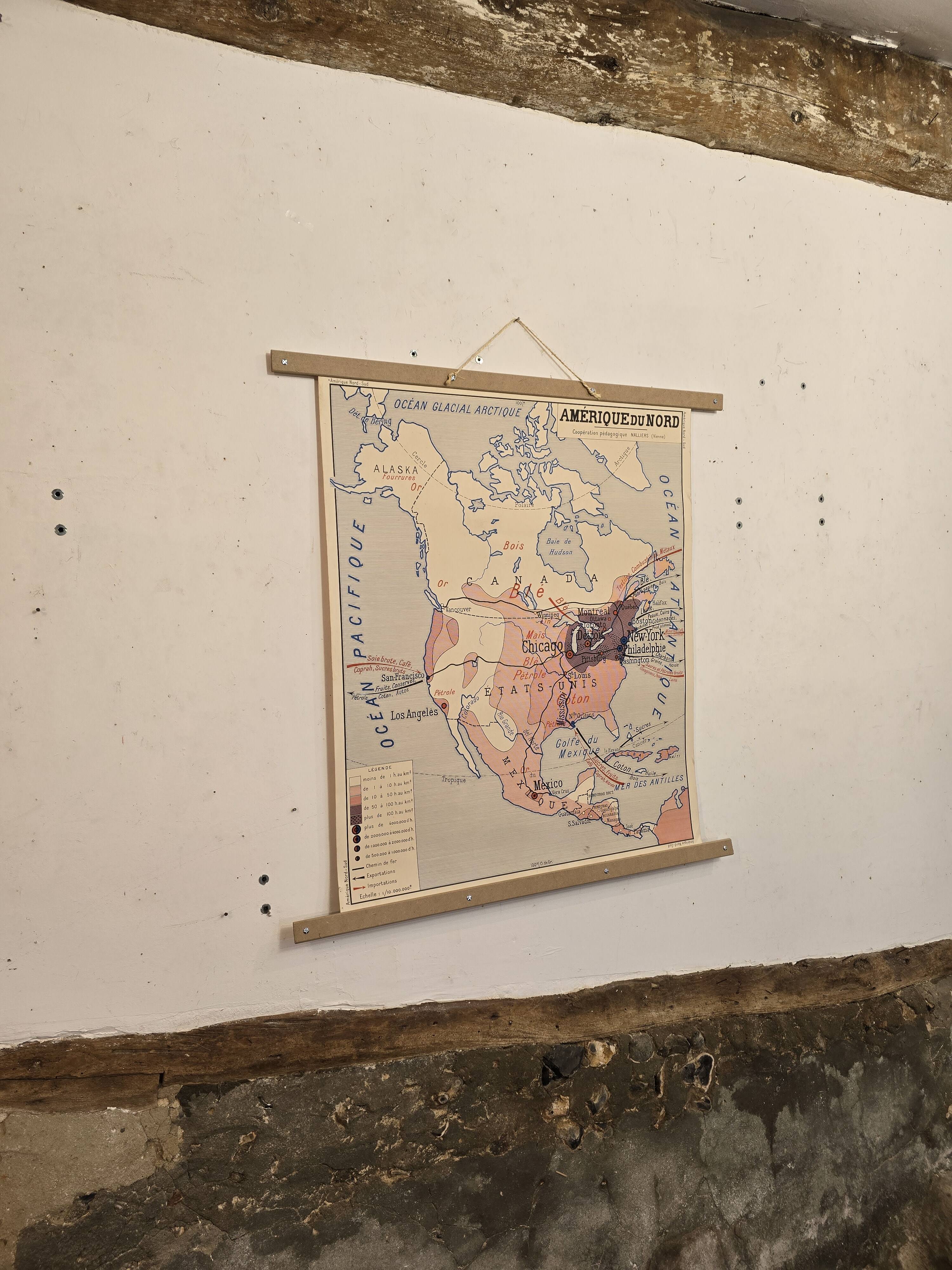 Old geography map / school map South America North America