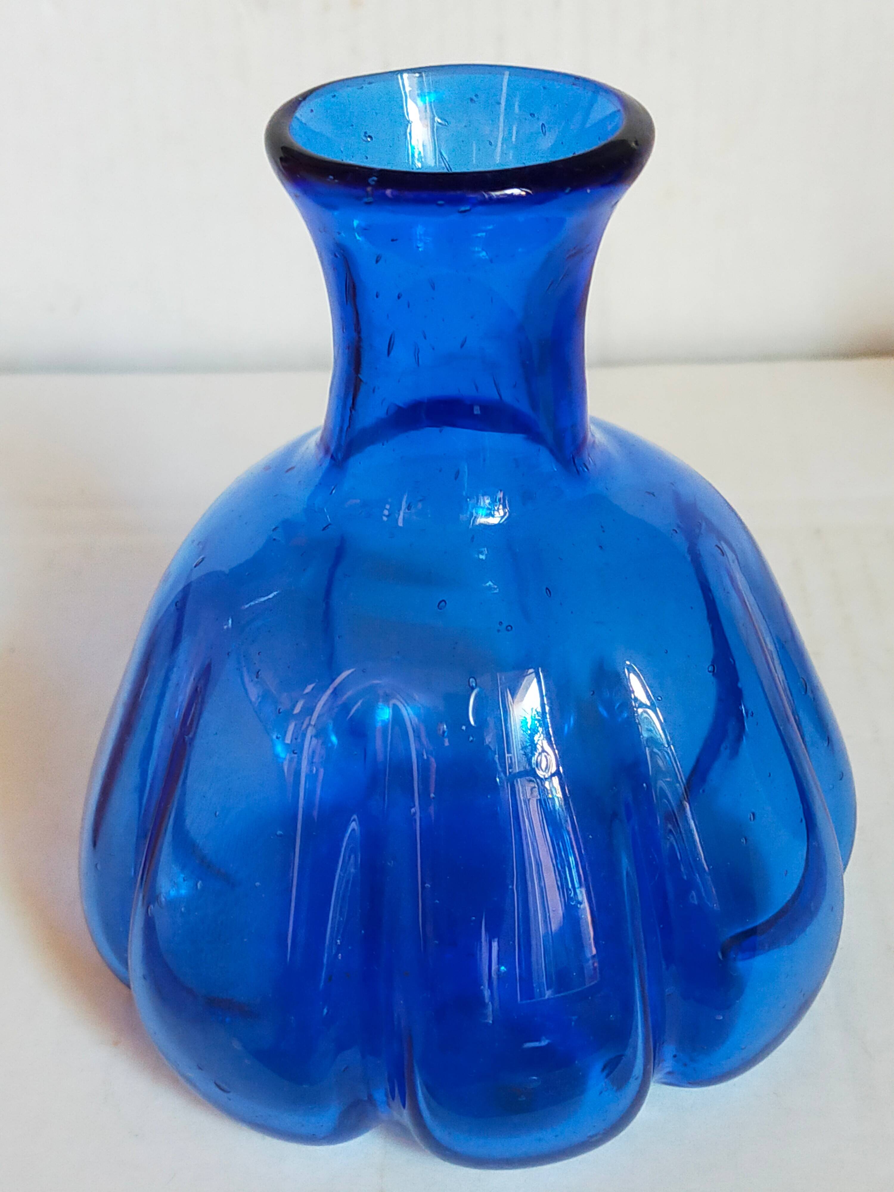 Trio of vintage blown glass soliflore vases