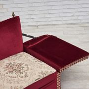 1970s, Danish 3-seater drop arm "Spanish" sofa, red furniture velour.