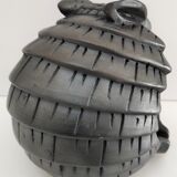 Zoomorphic ashtray armadillo black ceramic signed