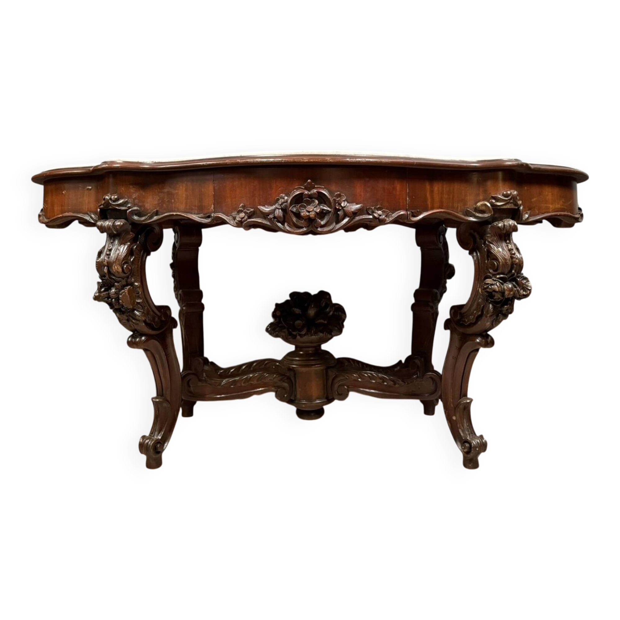 Violin-shaped pedestal table in mahogany and white marble, Napoleon III period