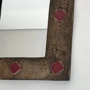 Miroir à Cadre en Céramique Émaillée Bronze à Cabochons Rouges. Travail Fra