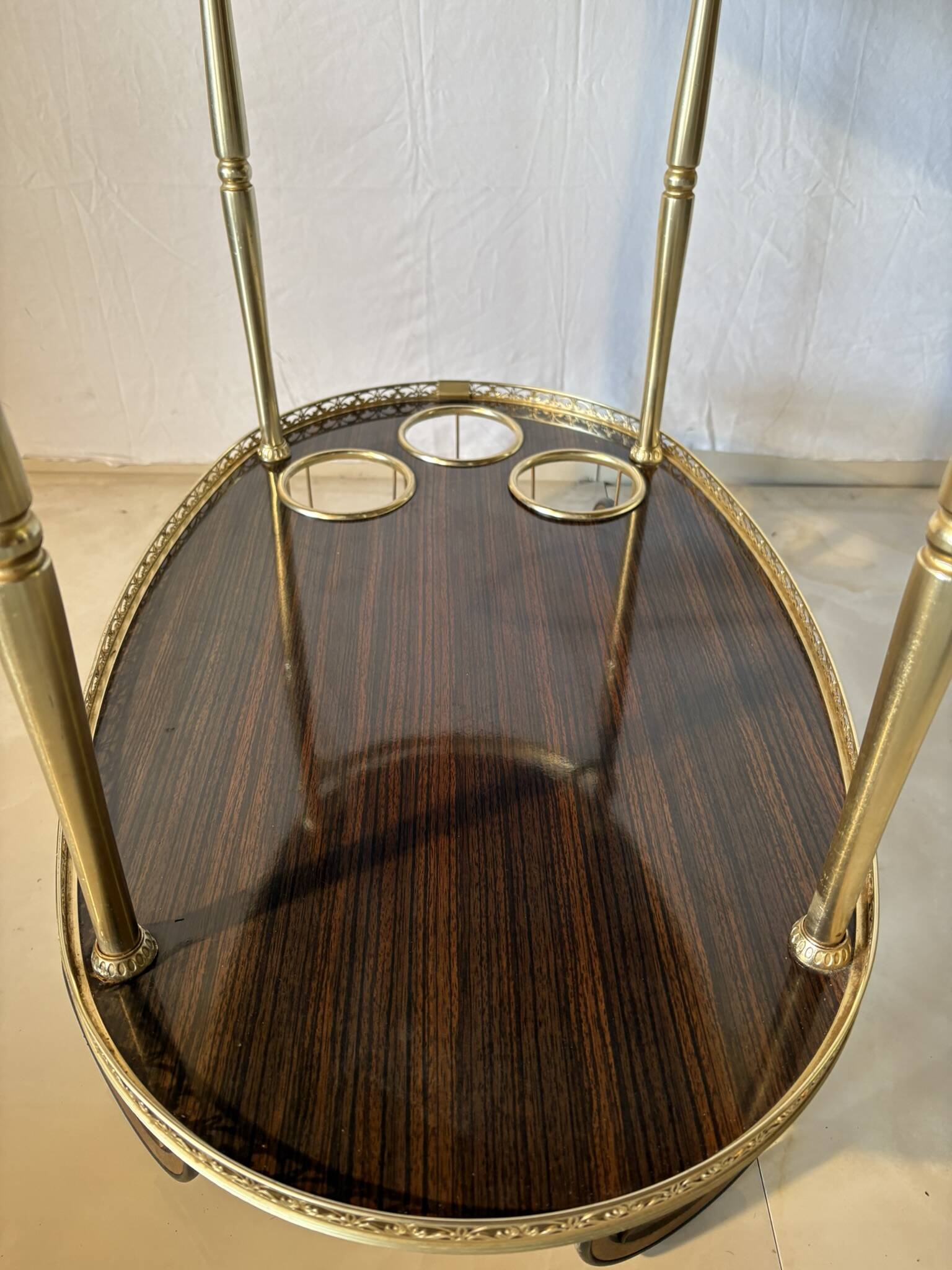 Vintage brass and dark wood serving trolley – 1960s