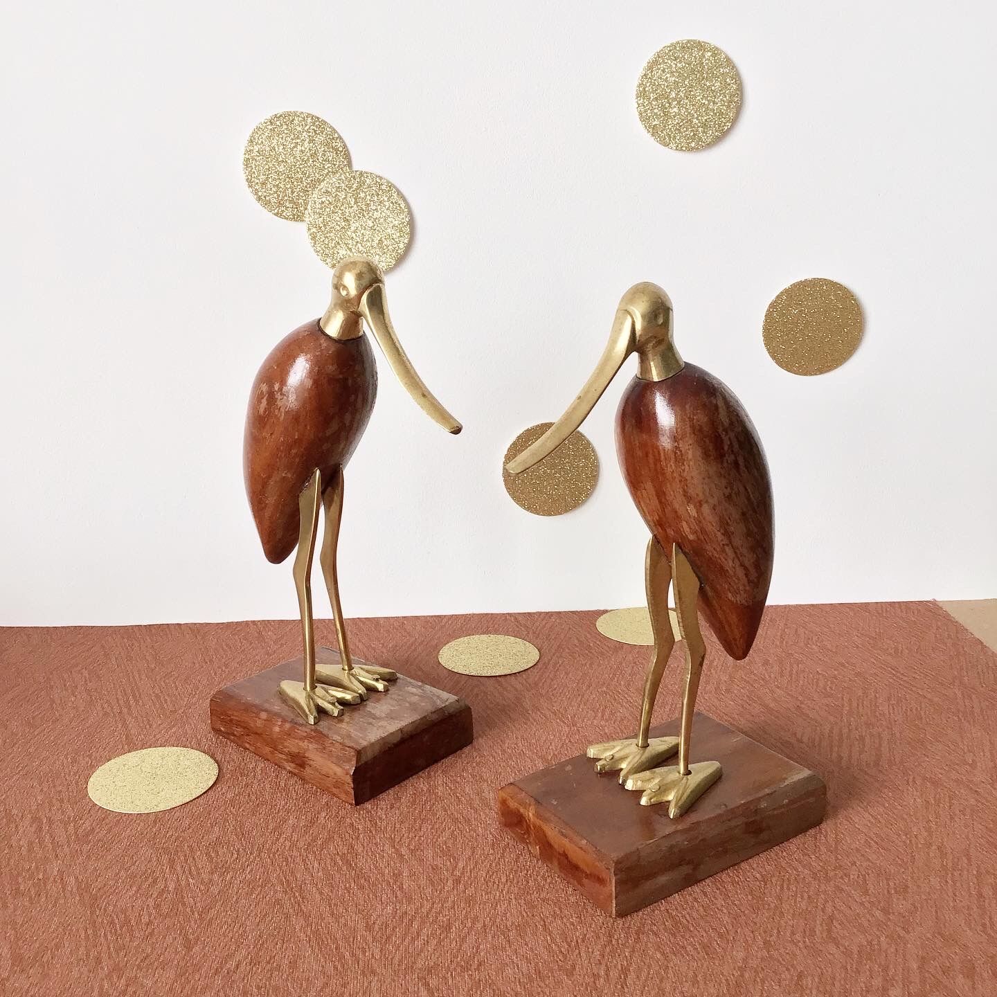 Vintage brass and rosewood birds