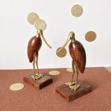 Vintage brass and rosewood birds