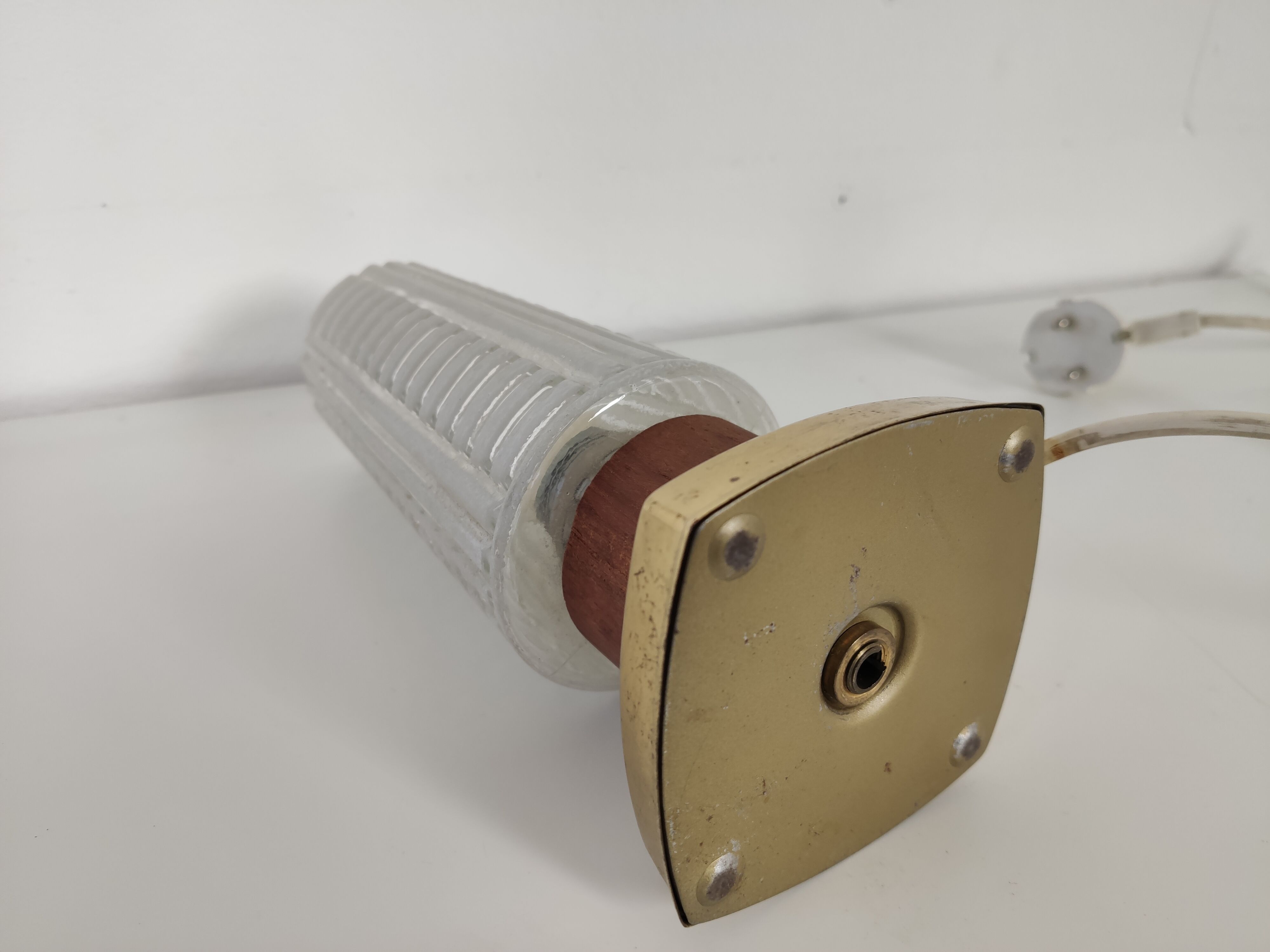 vintage bedside lamp in teak, brass and glass, 60s te