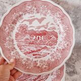 12 assiettes plates en porcelaine de fontebasso made in italy style "toile de jouy" en rose
