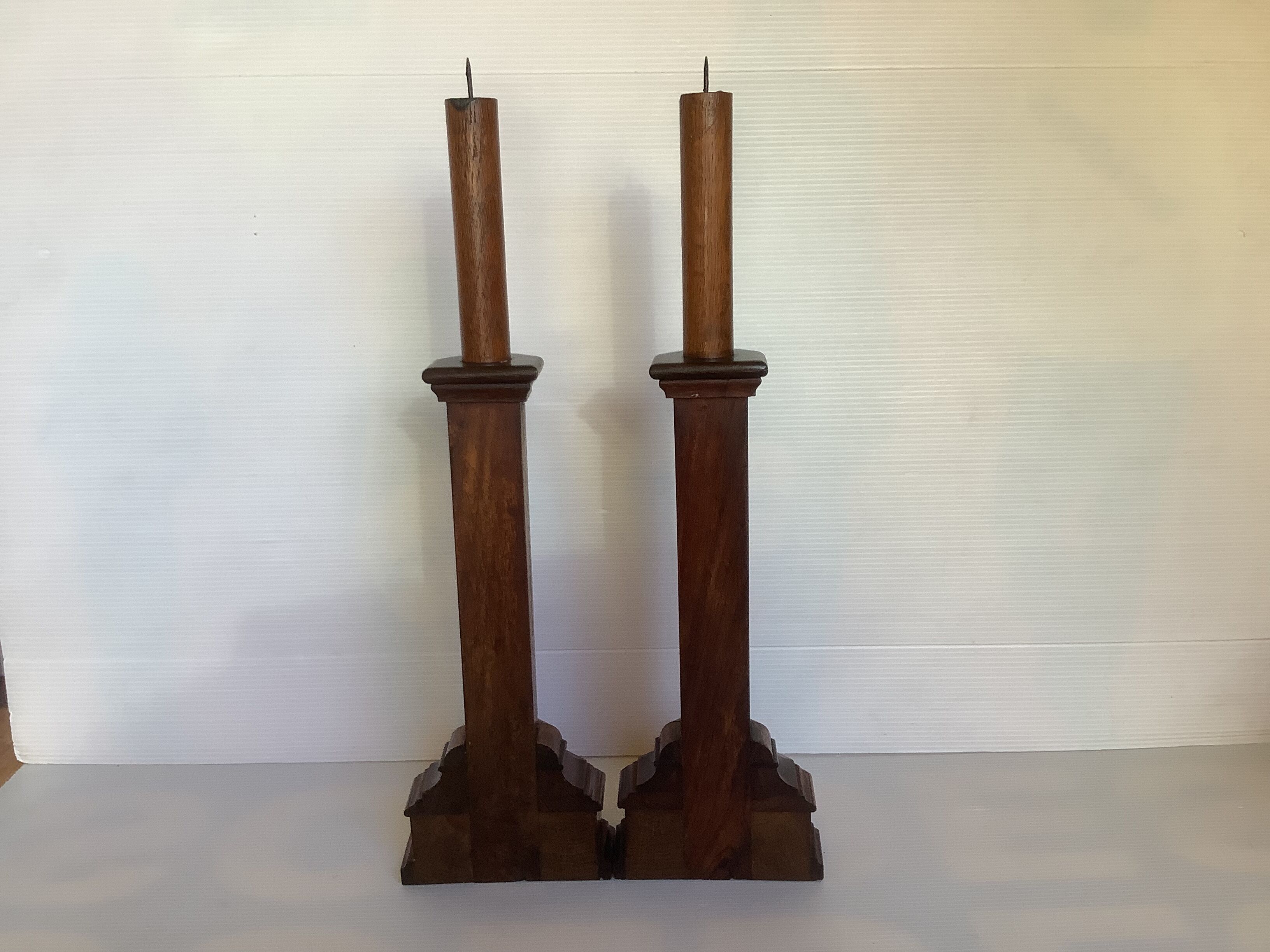 Pair of old candlesticks pic wooden candle