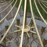 70s designer chandelier with smoked glass plates and gold metal frame