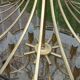 70s designer chandelier with smoked glass plates and gold metal frame