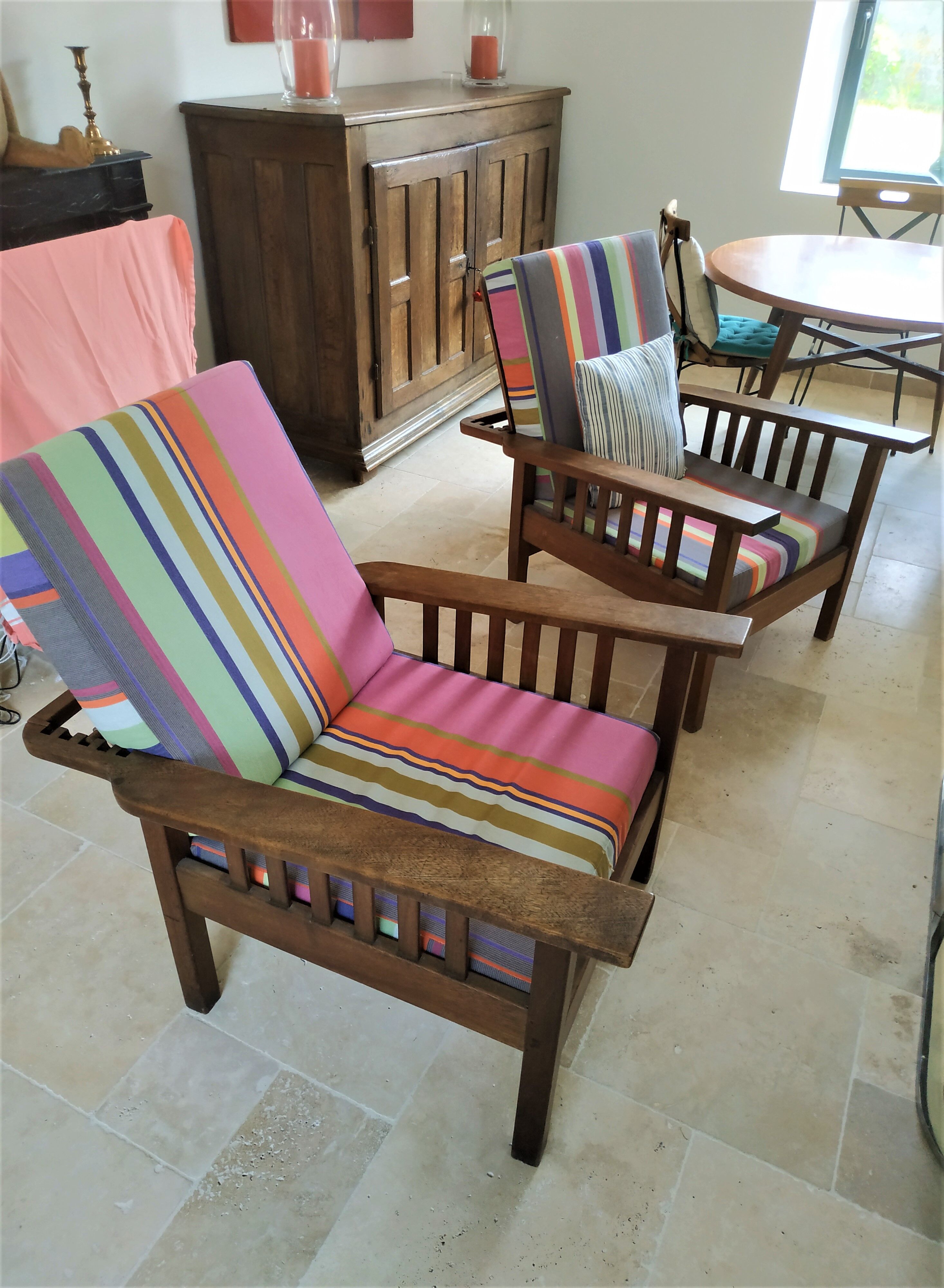 Morris armchairs reclining backrest in exotic wood