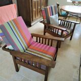 Morris armchairs reclining backrest in exotic wood