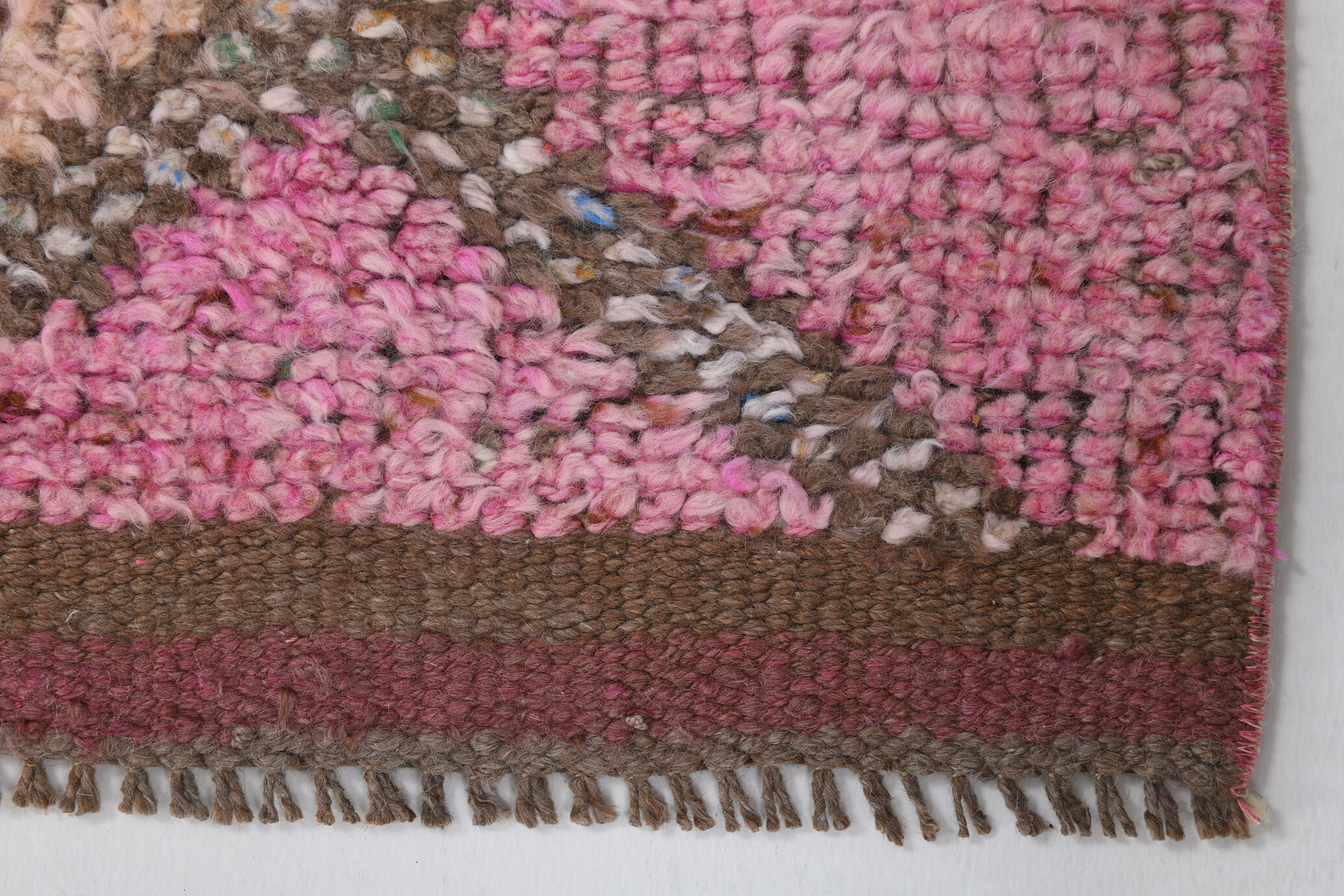 3x10 pink and brown herki runner rug, 307x88cm