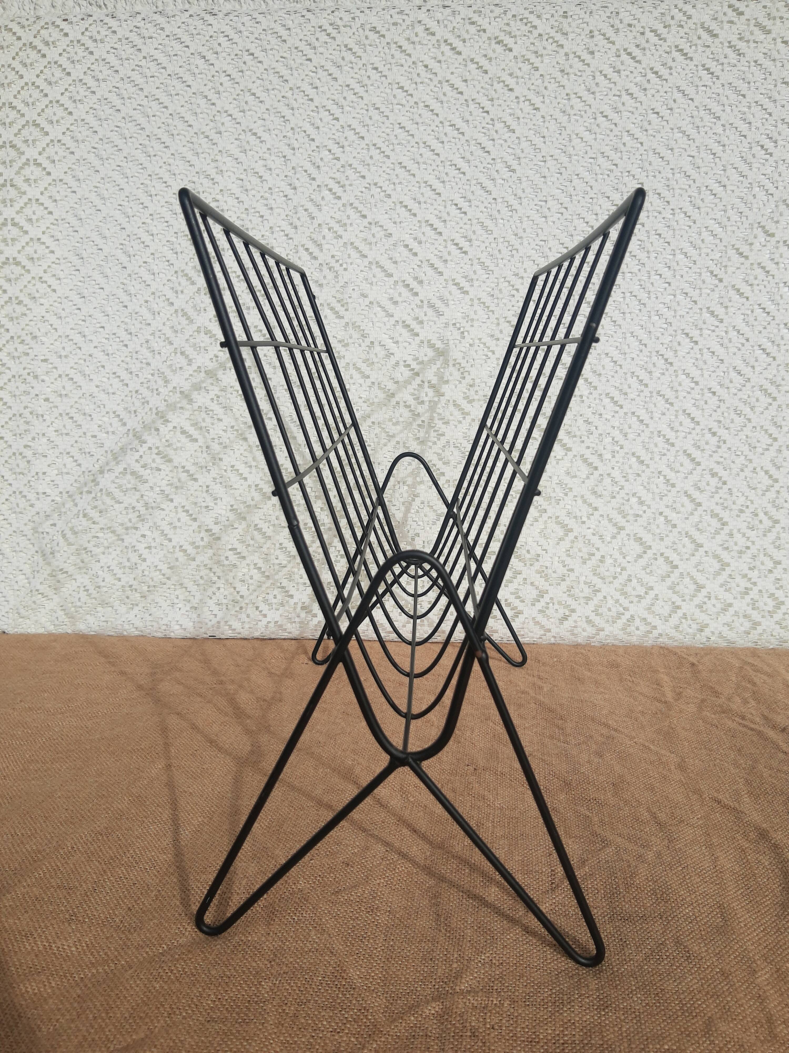 Vintage black metal wire magazine holder