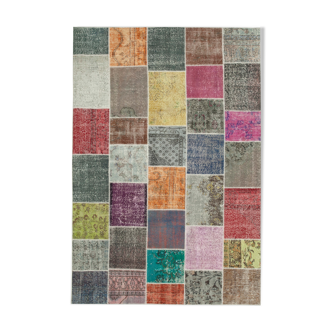 Tapis oriental vintage noué à la main 205 cm x 297 cm tapis patchwork multicolore