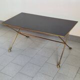 Vintage 1970 coffee table in bronze & glass with goat's foot legs 70s chic