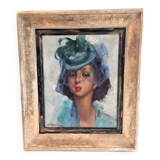 Old oil painting on canvas durango tog richard "elegant in hat" signed