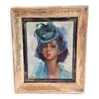 Old oil painting on canvas durango tog richard "elegant in hat" signed