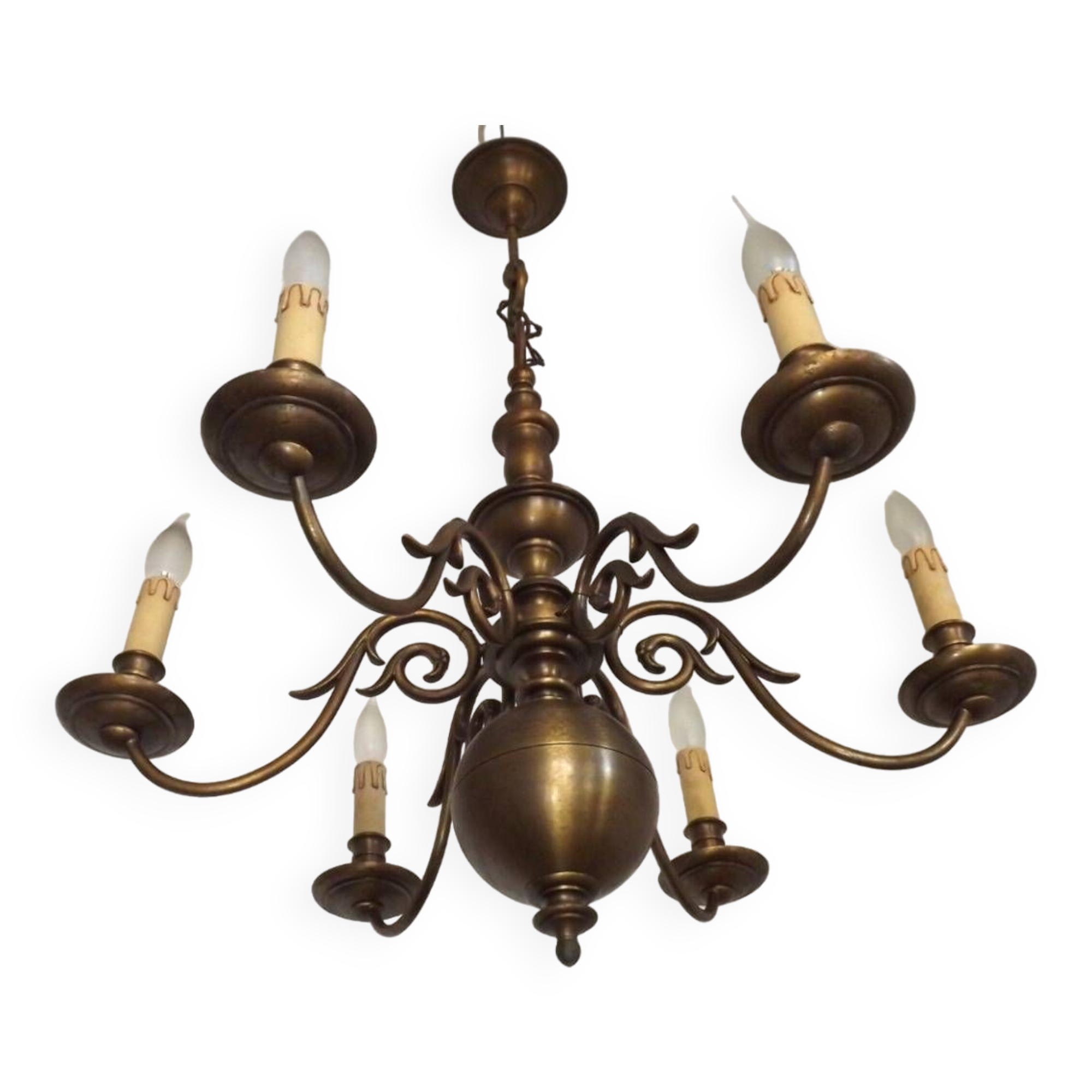 Large Vintage Bronze 6 Light Flemish Chandelier Birds Head Detail 4759