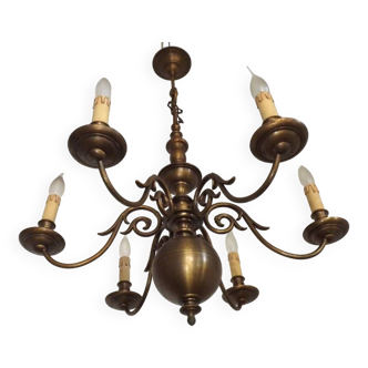 Large Vintage Bronze 6 Light Flemish Chandelier Birds Head Detail 4759