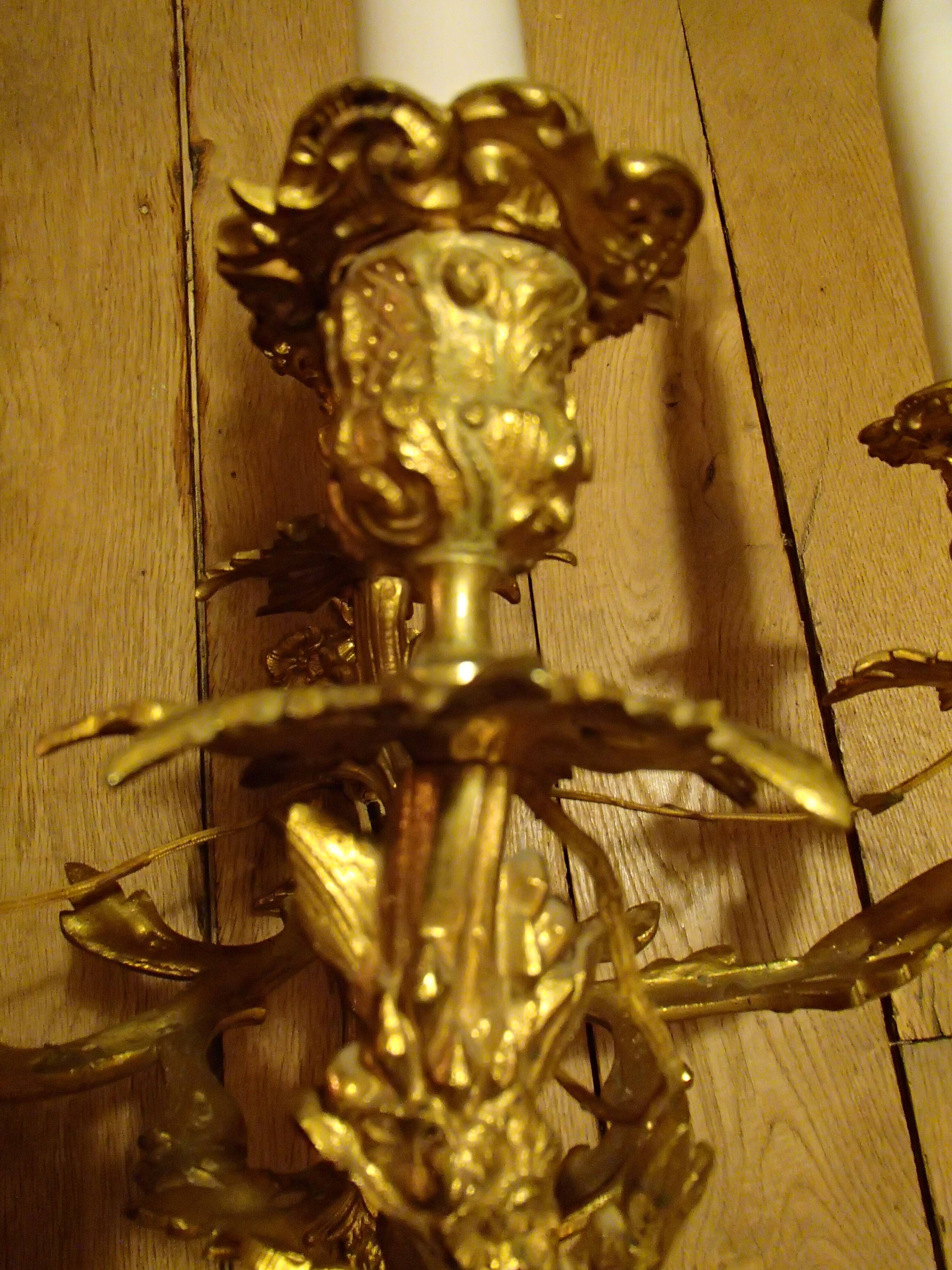 Pair of 4-branch wall sconces - gilded bronze