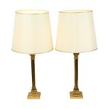 Pair of Hollywood Regency Lamps Brass Pillar Column 75cm