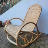 Rattan and bamboo rocking chair — Vintage bohemian style, 1970s