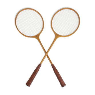 Vintage Wooden DDR Badminton Rackets, set of 2