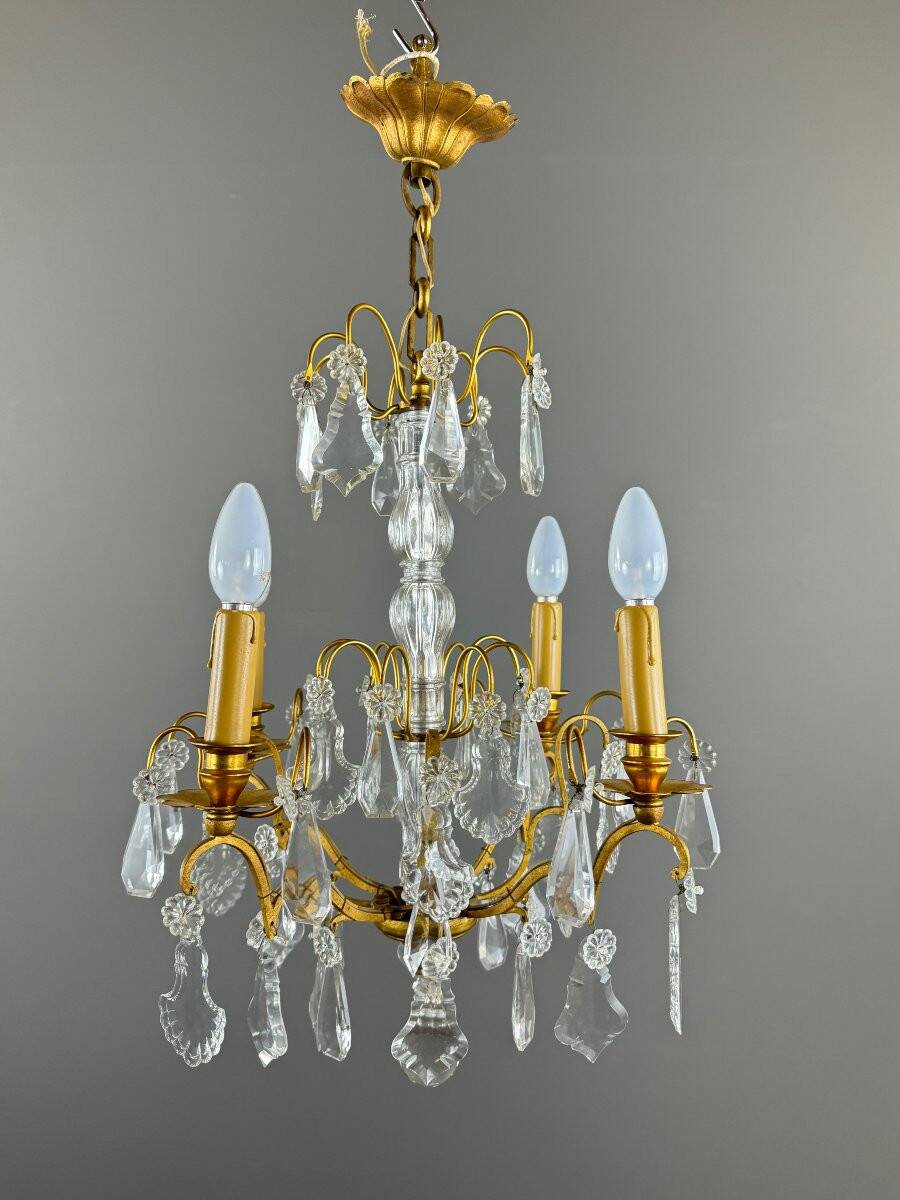 Lustre en cristal et bronze doré, début XXe siècle
