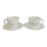 Set de 2 tasses et sous tasses en opaline Arcopal décors floraux vintage