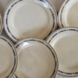 Set of 6 flat plates model Sofia Gien Terre de fer border flowery blue and fo d cream