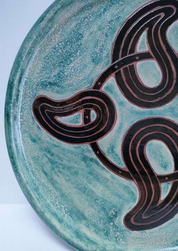 assiette plate terre cuite émaillée vintage signée