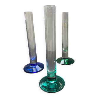 Trio of vintage soliflores vases in blown glass