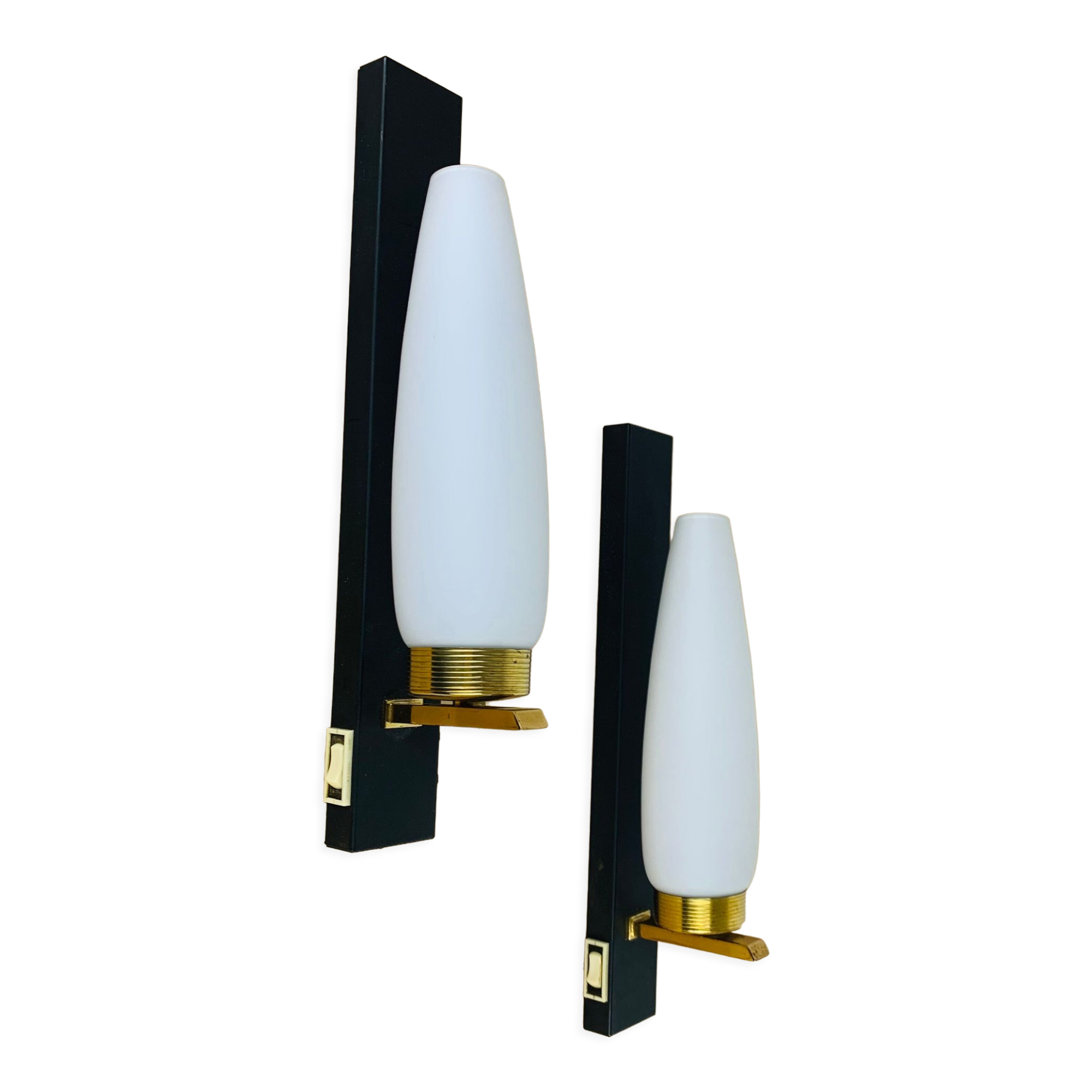 Pair of wall lamps Lunel/Arlus opaline 50s